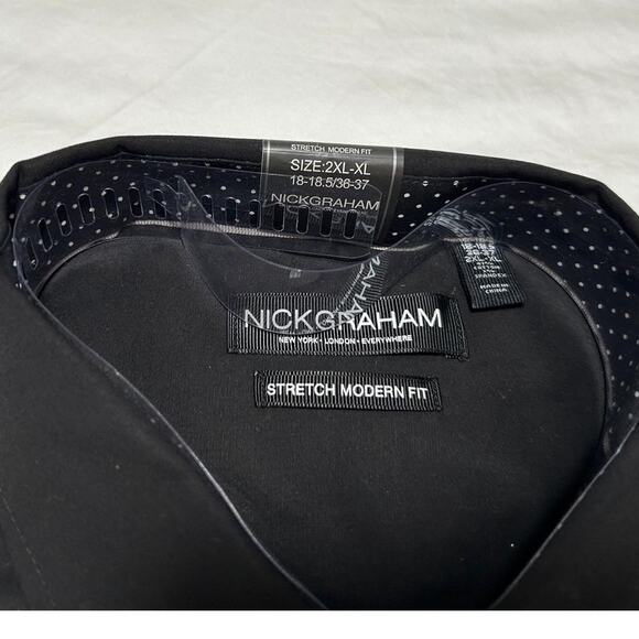 Nick Graham Mens Black Stretch Shirt Tie Set Modern Fit 2XL (18 - 18.5) 36/37 - Picture 3 of 5